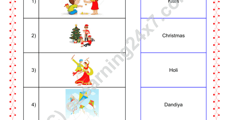 Grade 2, EVS, Festivals - Match The Pairs, printable PDF, instant download