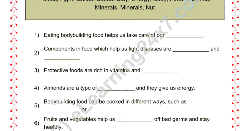 Grade 2, EVS, Food - Types Fill Blanks, printable PDF, instant download