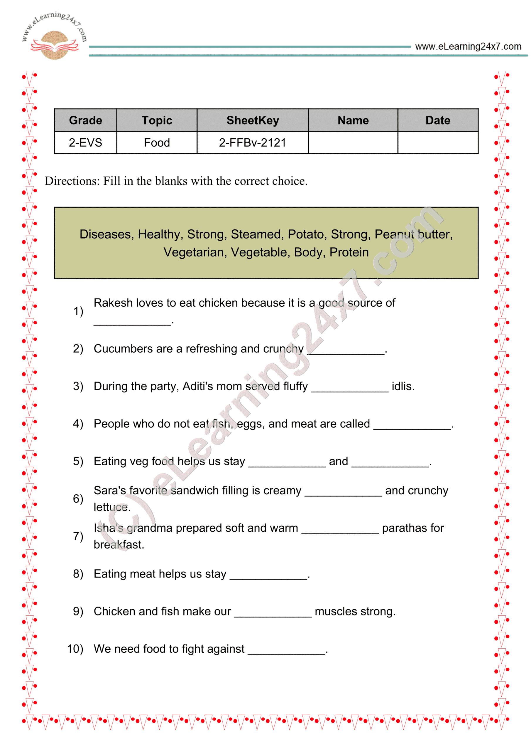 Grade 2, EVS, Food - Vegetarian Or Non-vegetarian, printable PDF, instant download