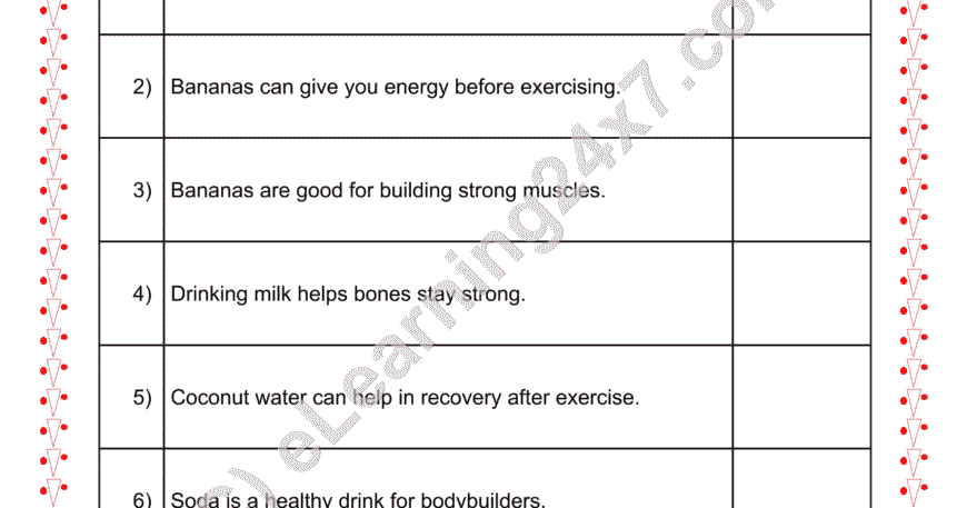Grade 2, EVS, Food - Types True Or False, printable PDF, instant download