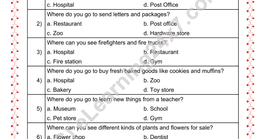 Grade 2, EVS, Neighbors - Neighborhood Places MCQs, printable PDF, instant download