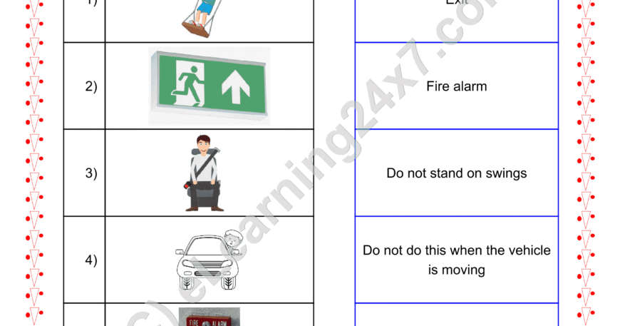 Grade 2, EVS, Habits, Safety, First-aid - Match The Pairs, printable PDF, instant download