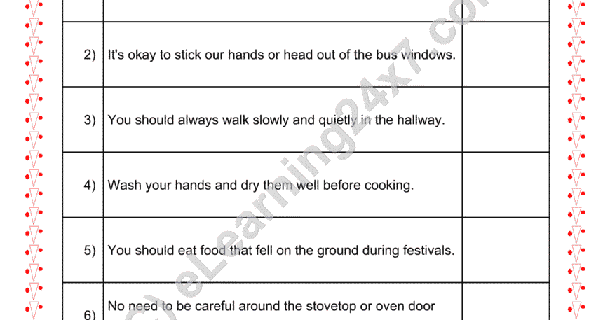 Grade 2, EVS, Habits, Safety, First-aid - True or False, printable PDF, instant download