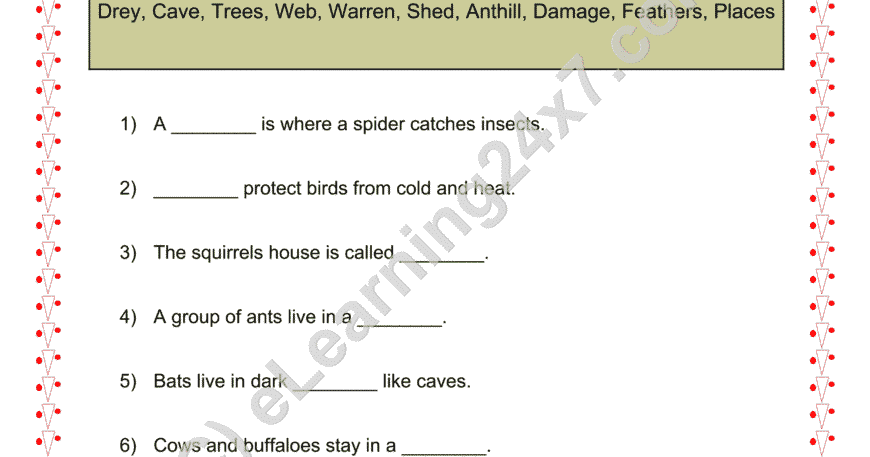 Grade 2, EVS, Shelter - Animal House Fill The Blank, printable PDF, instant download