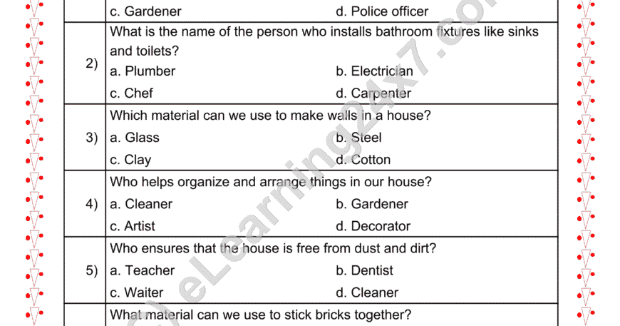 Grade 2, EVS, Shelter - Building Material MCQs, printable PDF, instant download