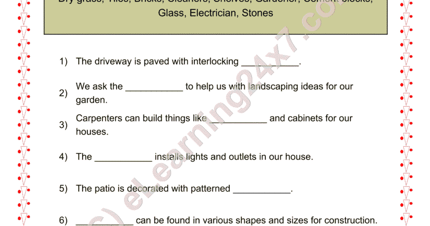 Grade 2, EVS, Shelter - Building Material Fill The Blanks, printable PDF, instant download