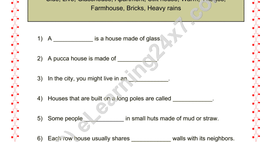 Grade 2, EVS, Shelter - House Type Fill The Blank, printable PDF, instant download