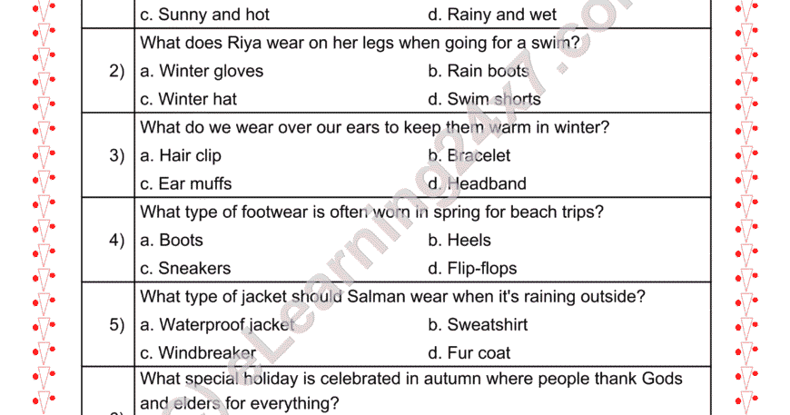 Seasonal Climate & Clothes : MCQs