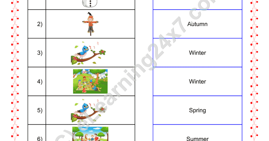 Grade 2, EVS, Seasons - Match The Seasons, printable PDF, instant download