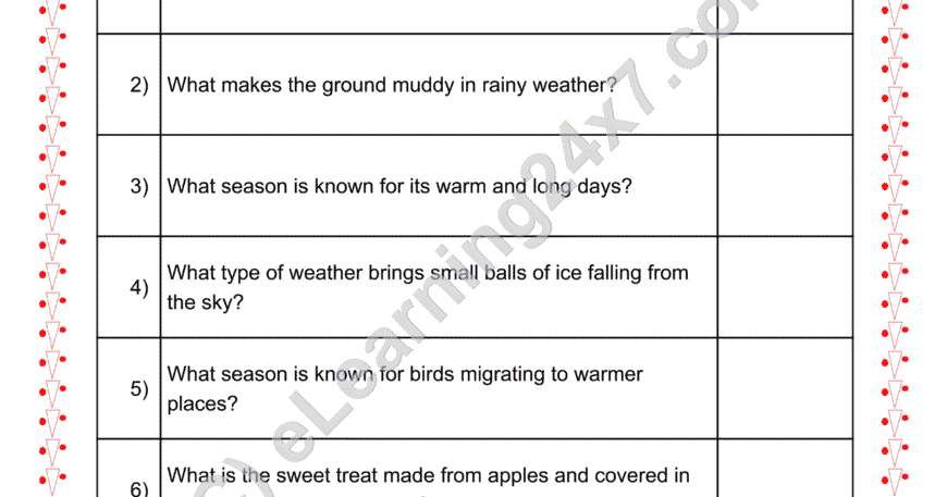 Grade 2, EVS, Seasons - Questions And Answers, printable PDF, instant download