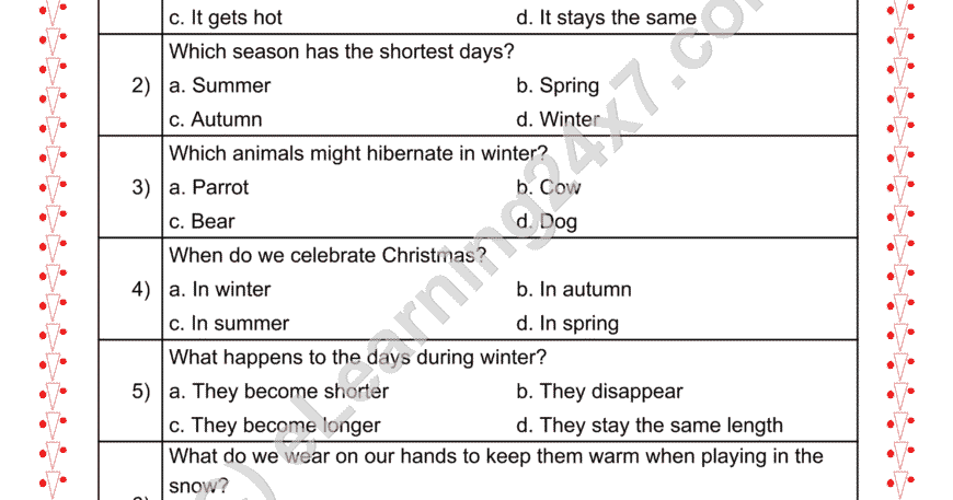 Winter Season : MCQs