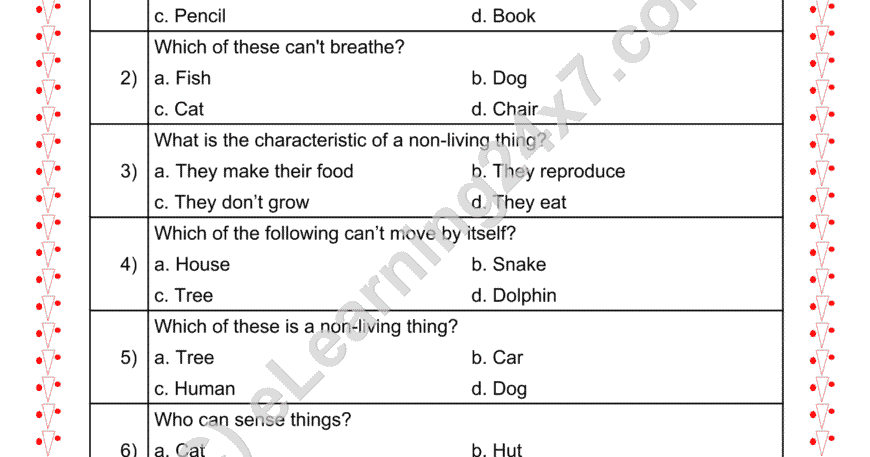 Grade 2, EVS, Things Around Us - Living Things MCQs, printable PDF, instant download