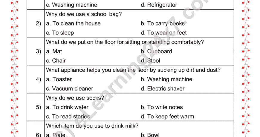 Grade 2, EVS, Things Around Us - We Use MCQs, printable PDF, instant download