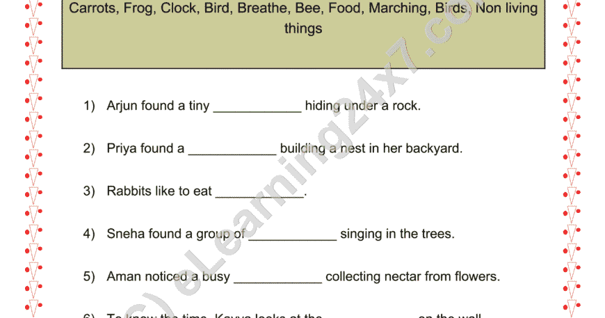 Grade 2, EVS, Things Around Us - Living Things Fill The Blanks, printable PDF, instant download