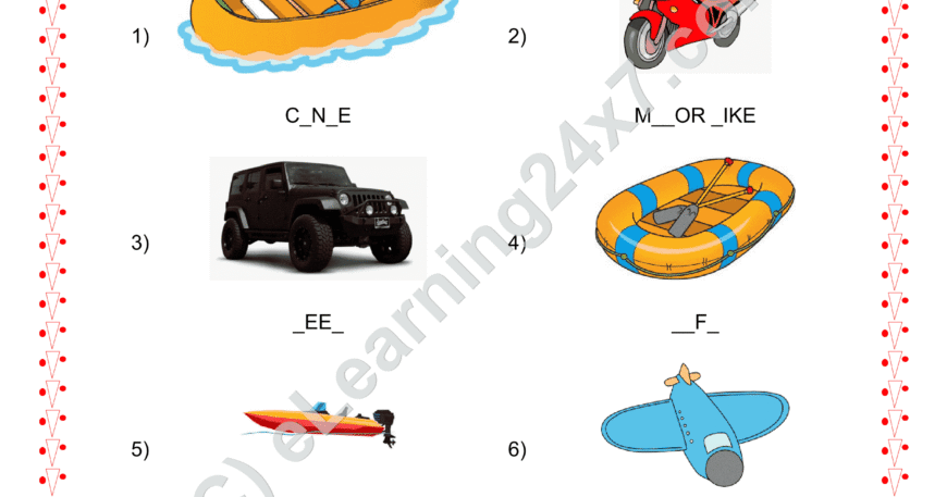 Grade 2, EVS, Transport - Spell The Name Of Transport Means, printable PDF, instant download