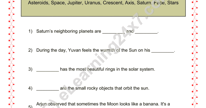 Grade 2, EVS, Universe - Fill The Blanks, printable PDF, instant download