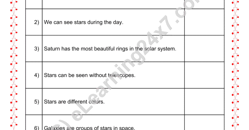 Grade 2, EVS, Universe - True Or False, printable PDF, instant download