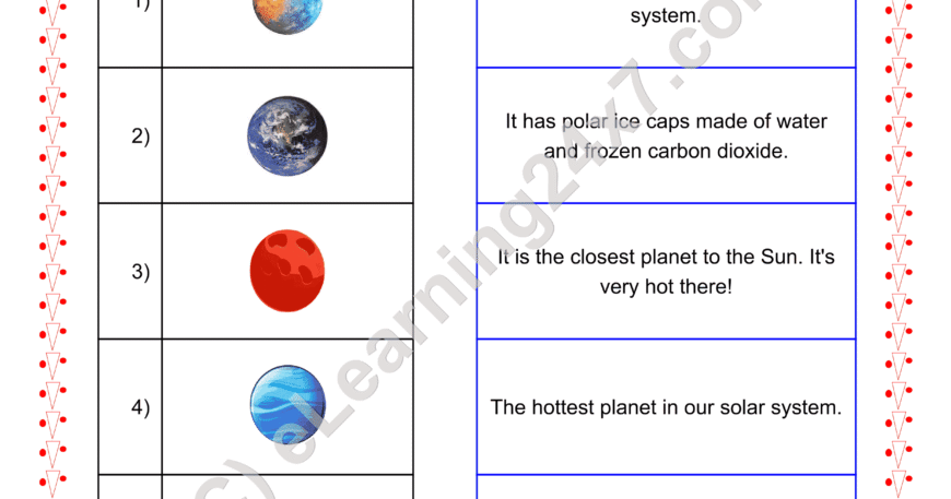 Grade 2, EVS, Universe - Planets Match The Pairs, printable PDF, instant download