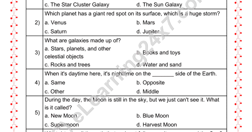 Grade 2, EVS, Universe - MCQs, printable PDF, instant download
