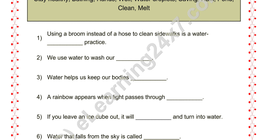 Grade 2, EVS, Water - Fill In The Blanks, printable PDF, instant download