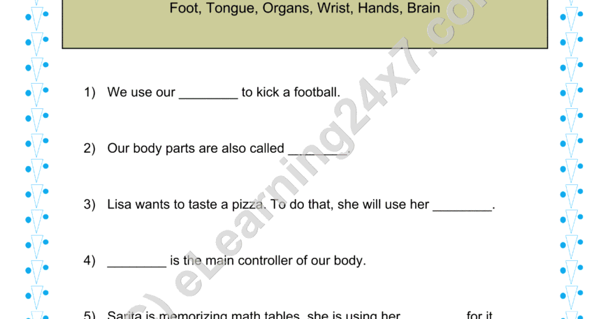 Grade 1, EVS, Body - Fill Blanks, printable PDF, instant download