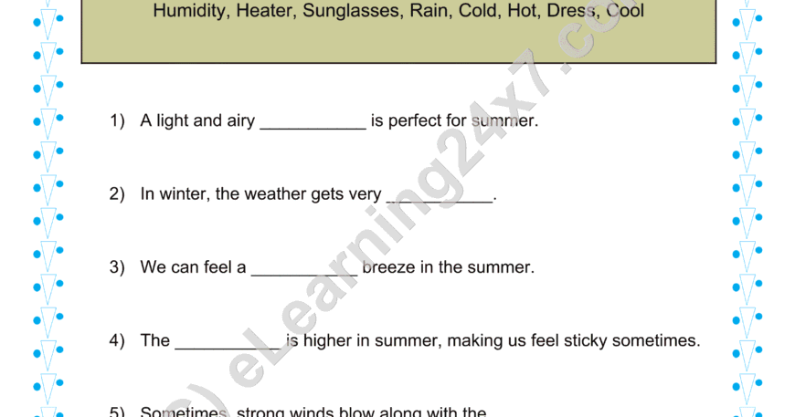 Grade 1, EVS, Seasons - Fill The Blanks, printable PDF, instant download