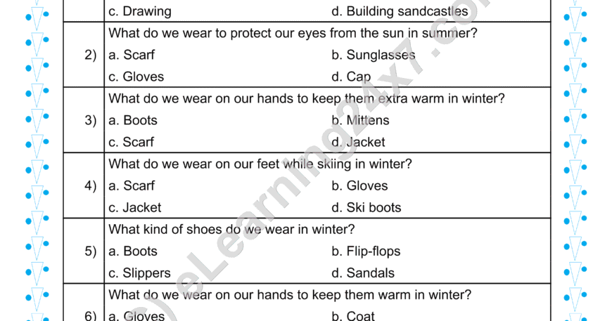 Grade 1, EVS, Seasons - MCQs, printable PDF, instant download