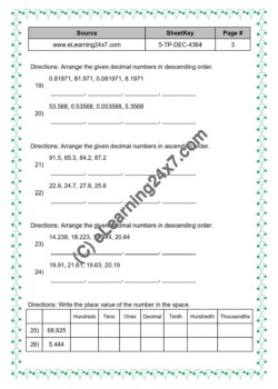 Grade 5, Maths - Decimals Mock Test Paper : Number Ops, printable PDF, instant download (page 3)