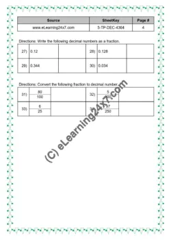 Grade 5, Maths - Decimals Mock Test Paper : Number Ops, printable PDF, instant download (page 4)