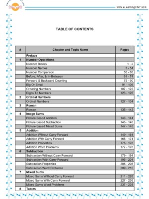 Grade 1, Maths, Comprehensive Workbook - Table of contents