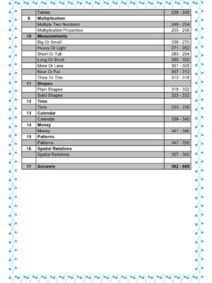 Grade 1, Maths, Comprehensive Workbook - Table of contents (page 2)