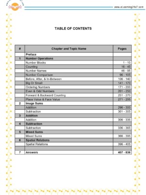 Kindergarten, Maths, Comprehensive Workbook - Table of contents