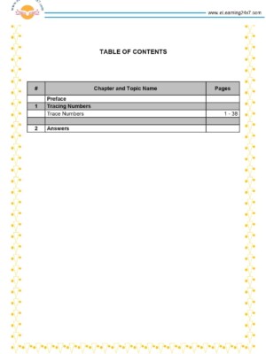 Kindergarten, Maths, Trace Workbook - Table of contents