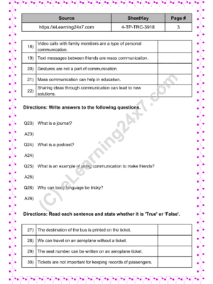 Grade 4, Social Science - Transport And Communication Mock Test Paper (page 3)