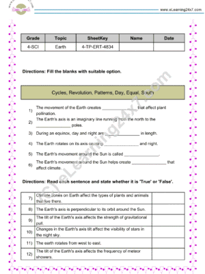 Grade 4, Science - Earth Mock Test Paper, printable PDF, instant download