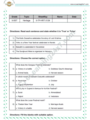 Indian heritage mock test papers for grade 5 social science