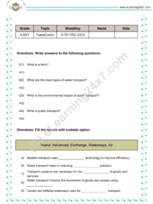 transport and communication mock test papers for grade 5 social science
