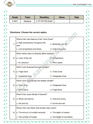 weather and climate mock test papers for grade 5 social science