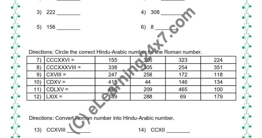 Grade 5, Maths - Roman Number Mock Test Paper, printable PDF, instant download