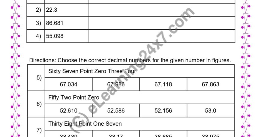 Grade 4, Maths - Decimals Mock Test Paper, printable PDF, instant download