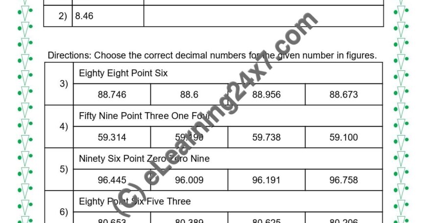 Grade 5, Maths - Decimals Mock Test Paper : Number Ops, printable PDF, instant download